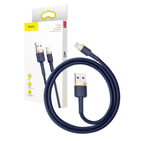 Baseus Cafule Lightning kabelis 24A 1m auksas + tamsiai mėlynas