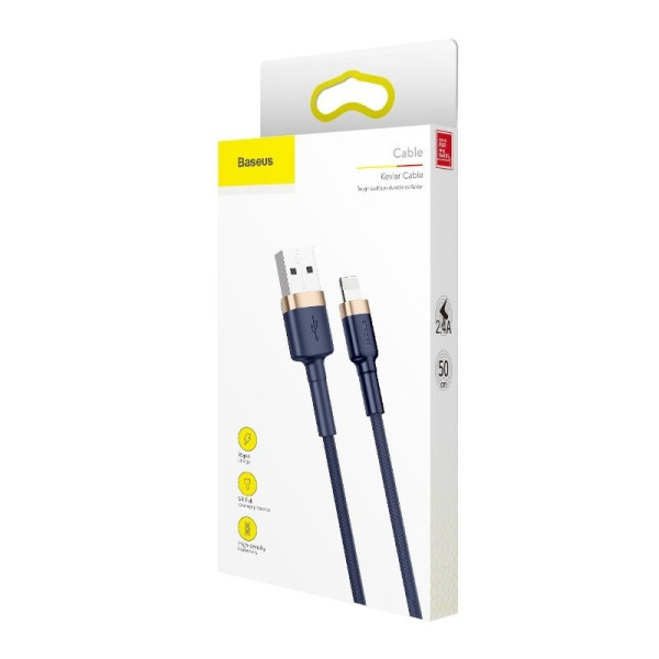 Baseus Cafule Lightning kabelis 15A 2m auksinis + tamsiai mėlynas