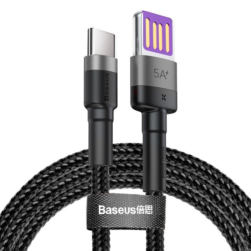 „Baseus Cafule“ USB-C laidas „Huawei SuperCharge“ QC 30 5A 1 m juoda + pilka „Baseus Cafule“ USB-C laidas „Huawei SuperCharge“ QC 30 5A 1 m juoda + pilka