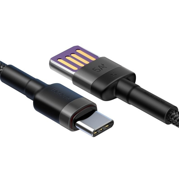 „Baseus Cafule“ USB-C laidas „Huawei SuperCharge“ QC 30 5A 1 m juoda + pilka