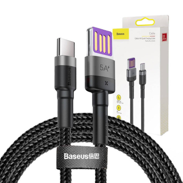 „Baseus Cafule“ USB-C laidas „Huawei SuperCharge“ QC 30 5A 1 m juoda + pilka