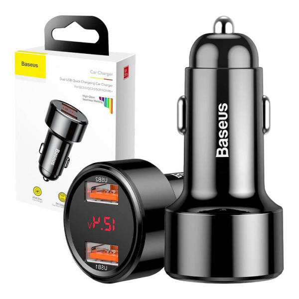 Baseus Magic 2x USB QC 30 45W automobilinis įkroviklis juodas
