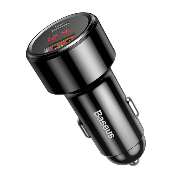 Baseus Magic USB + USB-C QC 40 PD 45W automobilinis įkroviklis juodas