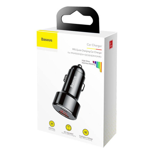 Baseus Magic USB + USB-C QC 40 PD 45W automobilinis įkroviklis juodas
