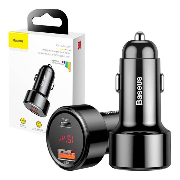Baseus Magic USB + USB-C QC 40 PD 45W automobilinis įkroviklis juodas