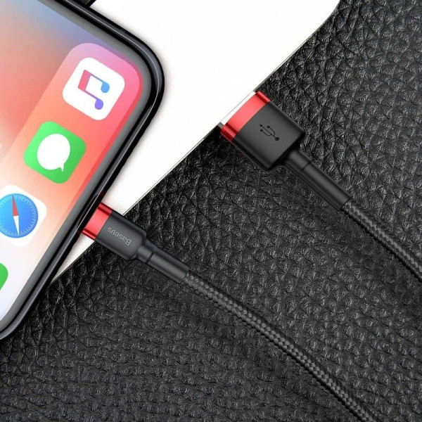 Baseus Cafule USB Lightning Cable 24A 05m raudona + juoda