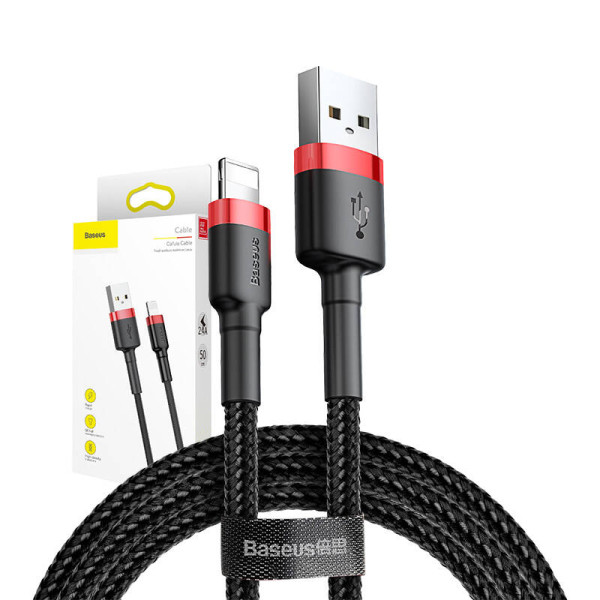 Baseus Cafule USB Lightning Cable 24A 05m raudona + juoda