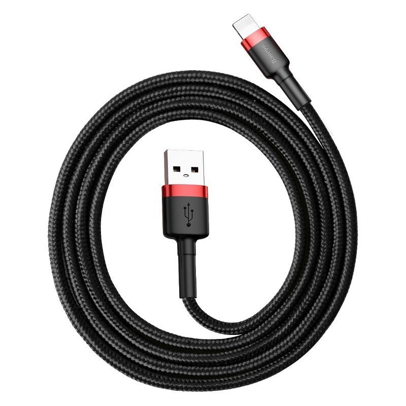 „Baseus Cafule“ USB žaibo kabelis 24 A 1 m raudonas + juodas „Baseus Cafule“ USB žaibo kabelis 24 A 1 m raudonas + juodas
