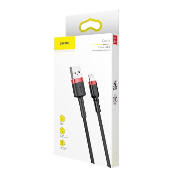 „Baseus Cafule“ USB žaibo kabelis 24 A 1 m raudonas + juodas