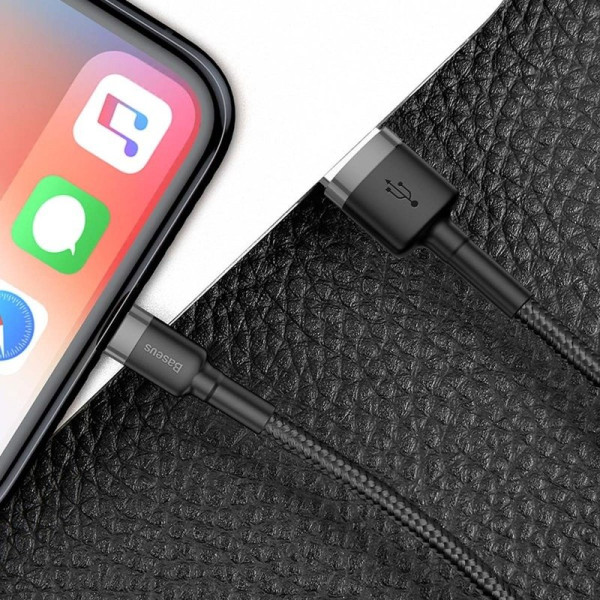 Baseus Cafule USB Lightning Cable 24A 1m pilka + juoda
