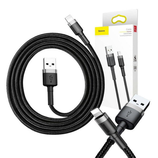 Baseus Cafule USB Lightning Cable 24A 1m pilka + juoda