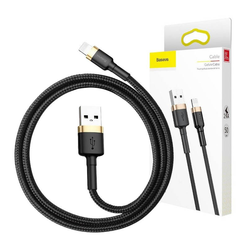 „Baseus Cafule“ kabelis USB Lightning 2A 3m auksinis + juodas „Baseus Cafule“ kabelis USB Lightning 2A 3m auksinis + juodas