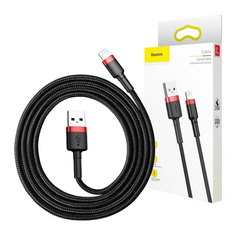 „Baseus Cafule“ kabelis USB Lightning 2A 3m juodas + raudonas „Baseus Cafule“ kabelis USB Lightning 2A 3m juodas + raudonas