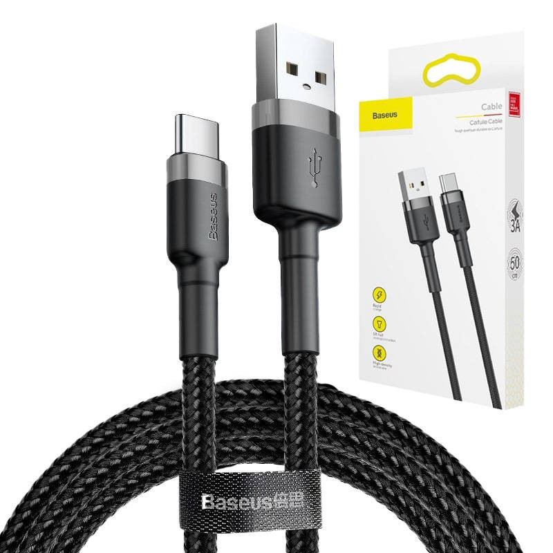 Baseus Cafule USB-C laidas 2A 3m juoda + pilka Baseus Cafule USB-C laidas 2A 3m juoda + pilka