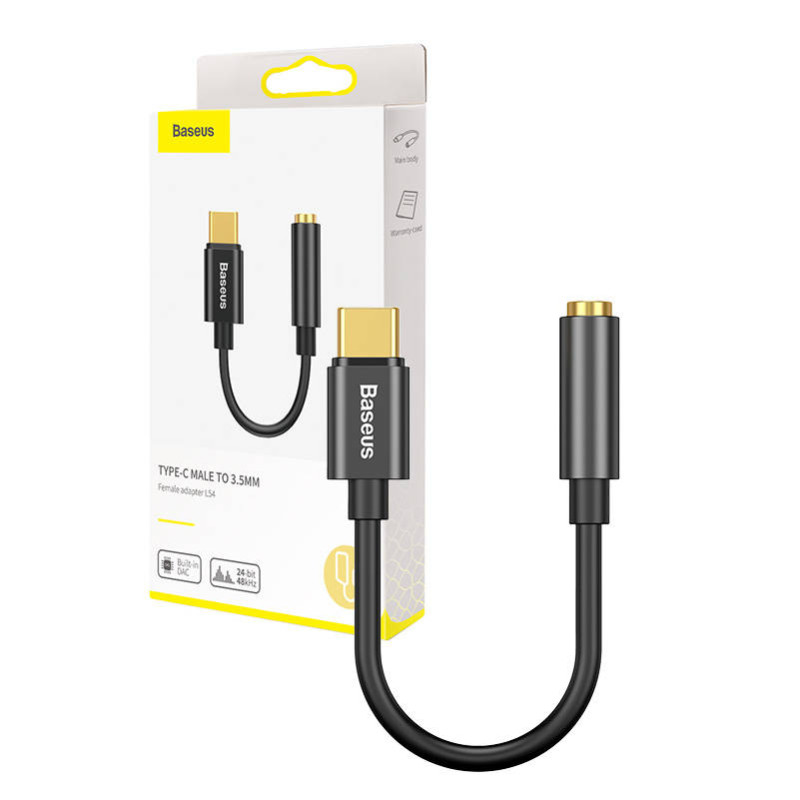 „Baseus L54“ garso adapteris USB-C + mini lizdas 35 mm juodas „Baseus L54“ garso adapteris USB-C + mini lizdas 35 mm juodas