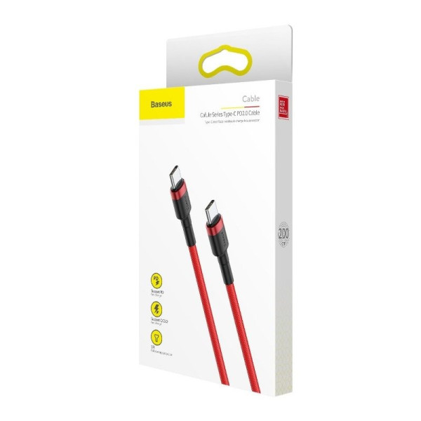 „Baseus Cafule PD20“ 60 W blykstės įkrovimas USB skirtas C tipo kabeliui 20 V 3 A 2 m raudonas