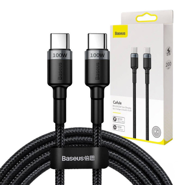 Baseus Cafule PD20 100 W blykstės įkrovimas USB Skirtas Type-C kabeliui 20V 5A 2m pilka+juoda