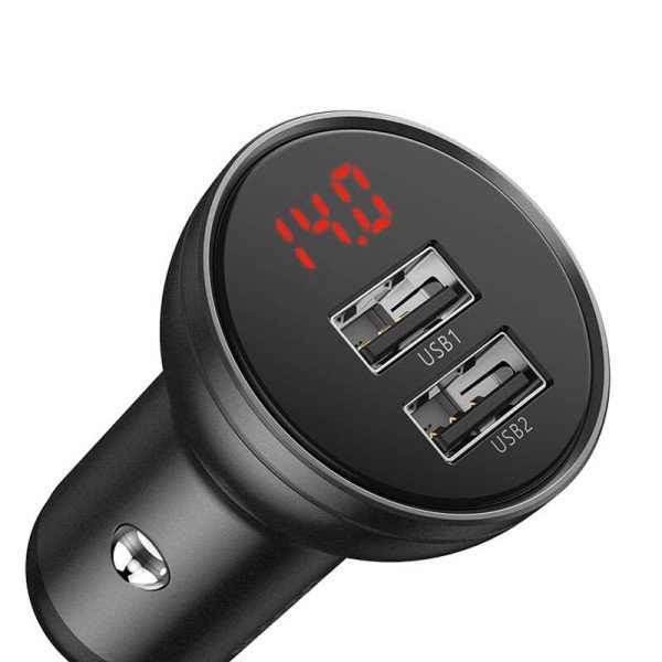 Baseus automobilinis įkroviklis su ekranu 2x USB 48A 24W pilka