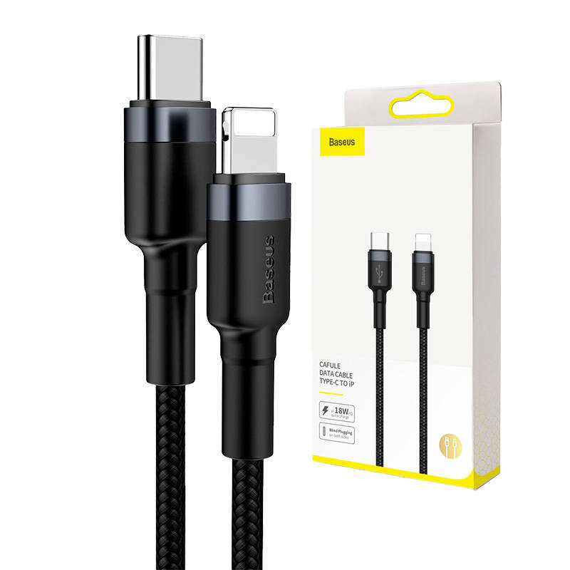 Baseus Cafule C tipo kabelis į iP PD 18W 1m pilkas+juodas Baseus Cafule C tipo kabelis į iP PD 18W 1m pilkas+juodas