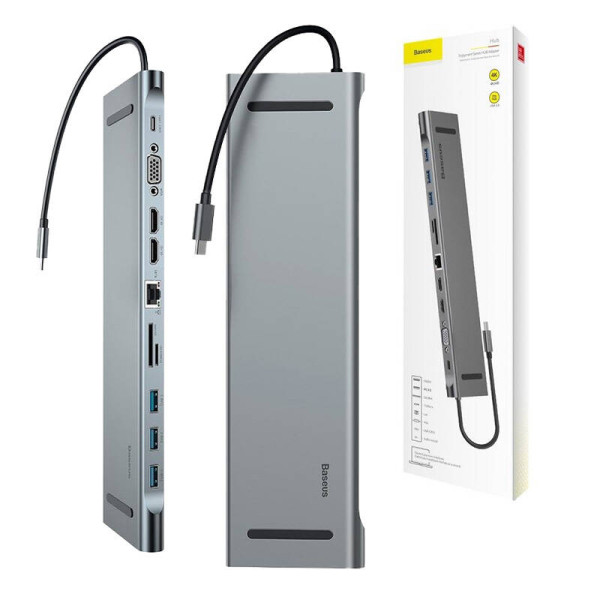 „Baseus Enjoyment“ serijos daugiafunkcis C tipo išmanusis HD HUB PD/HD4K2/VGA/RJ45/SD/TF/USB3/Audio1/Stovas Ta