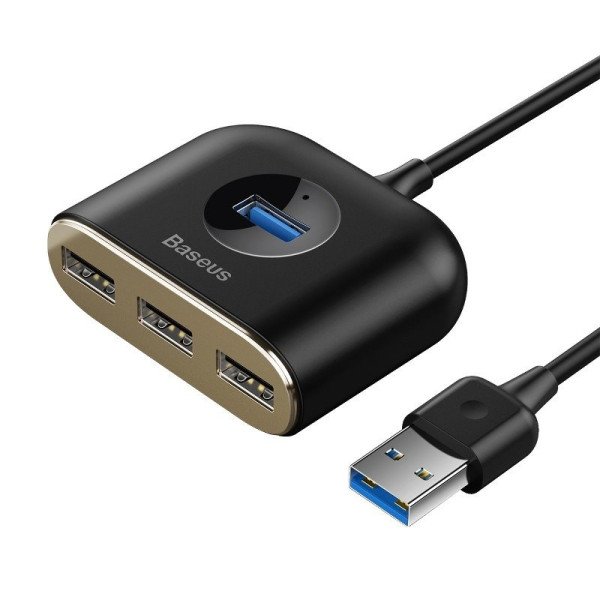 „Baseus“ kvadratinis apvalus USB adapteris HUB USB 30 iki 1x USB 30 + 3x USB 201m juodas