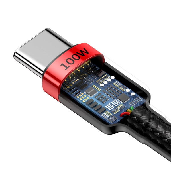 Baseus Cafule PD20 100 W blykstės įkrovimas USB C tipo kabeliui 20V 5A 2m raudona+juoda