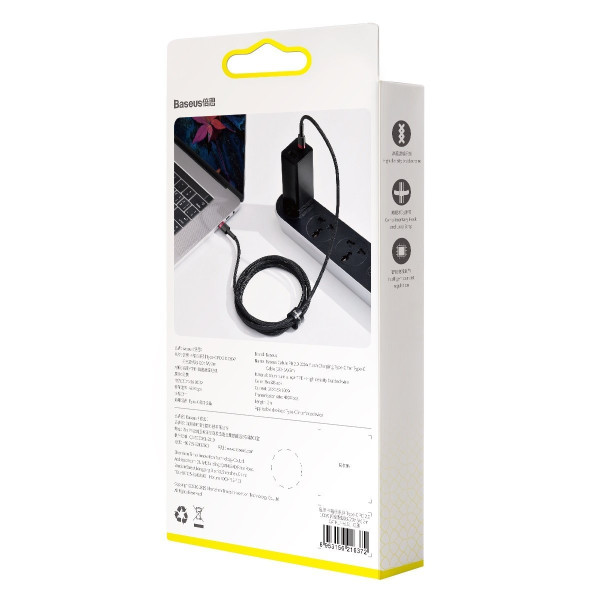 Baseus Cafule PD20 100 W blykstės įkrovimas USB C tipo kabeliui 20V 5A 2m raudona+juoda