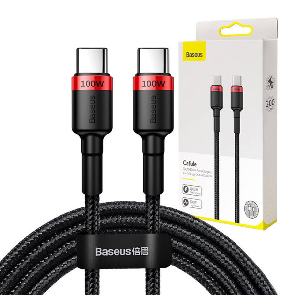 Baseus Cafule PD20 100 W blykstės įkrovimas USB C tipo kabeliui 20V 5A 2m raudona+juoda