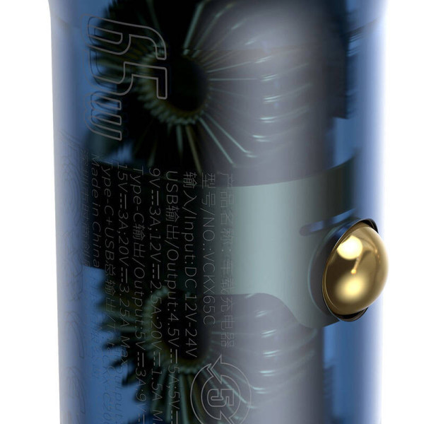 „Baseus Particular Digital Display“ automobilinis įkroviklis su ekranu USB + USB-C QC30+PD 5A 65 W pilkas + 