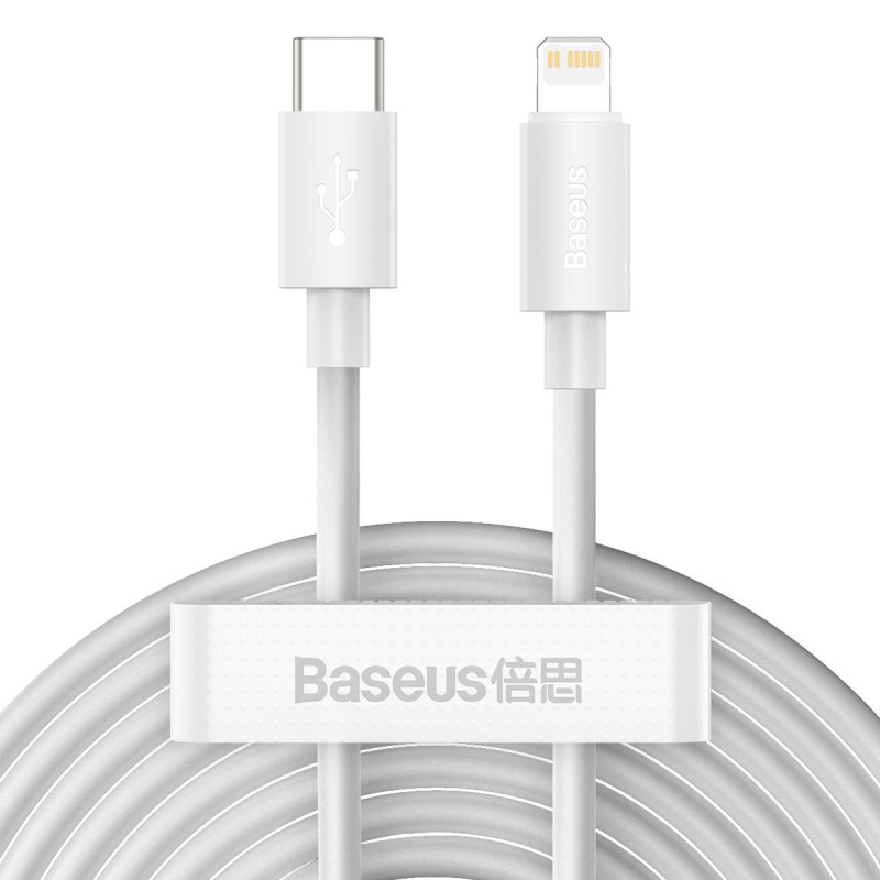 „Baseus Simple Wisdom“ duomenų kabelio rinkinys USB-C su „Lightning PD 20W“ 2 vnt / rinkinys 15 m baltas „Baseus Simple Wisdom“ duomenų kabelio rinkinys USB-C su „Lightning PD 20W“ 2 vnt / rinkinys 15 m baltas