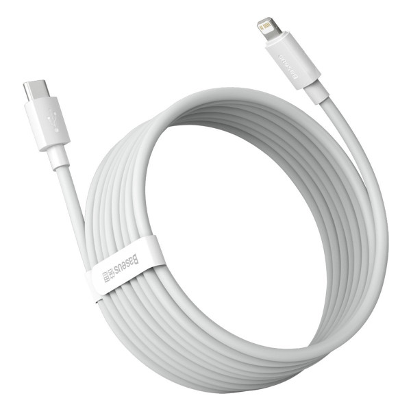 „Baseus Simple Wisdom“ duomenų kabelio rinkinys USB-C su „Lightning PD 20W“ 2 vnt / rinkinys 15 m baltas