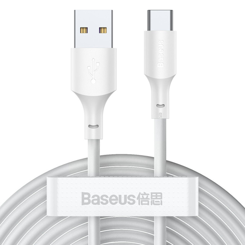 „Baseus Simple Wisdom“ duomenų kabelio rinkinys iš USB į Type-C 5A 2 vnt/komplektas)15 m baltas „Baseus Simple Wisdom“ duomenų kabelio rinkinys iš USB į Type-C 5A 2 vnt/komplektas)15 m baltas