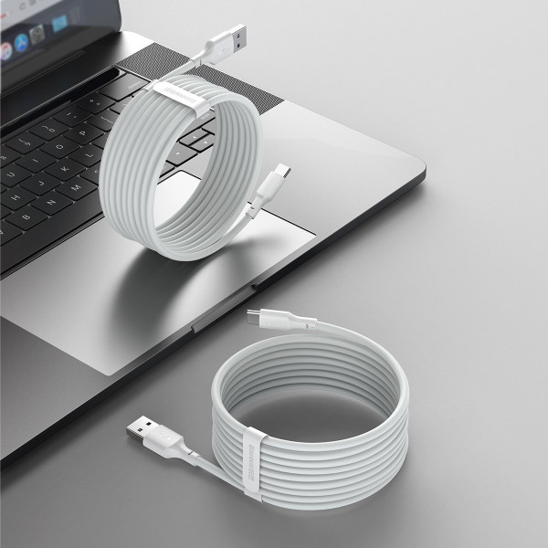 „Baseus Simple Wisdom“ duomenų kabelio rinkinys iš USB į Type-C 5A 2 vnt/komplektas）15 m baltas