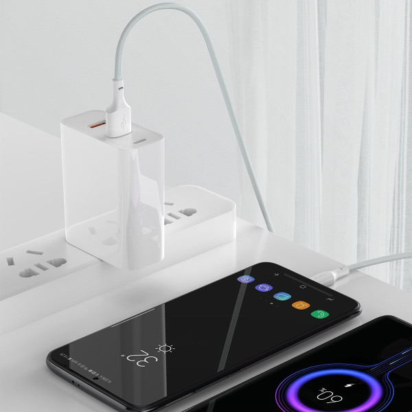 „Baseus Simple Wisdom“ duomenų kabelio rinkinys iš USB į Type-C 5A 2 vnt/komplektas）15 m baltas