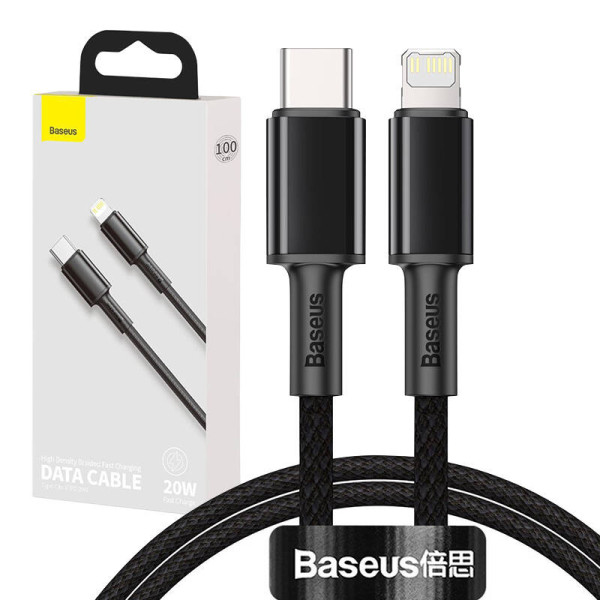 „Baseus“ didelio tankio pintas C tipo kabelis iki „Lightning“ PD 20 W 1 m juodas