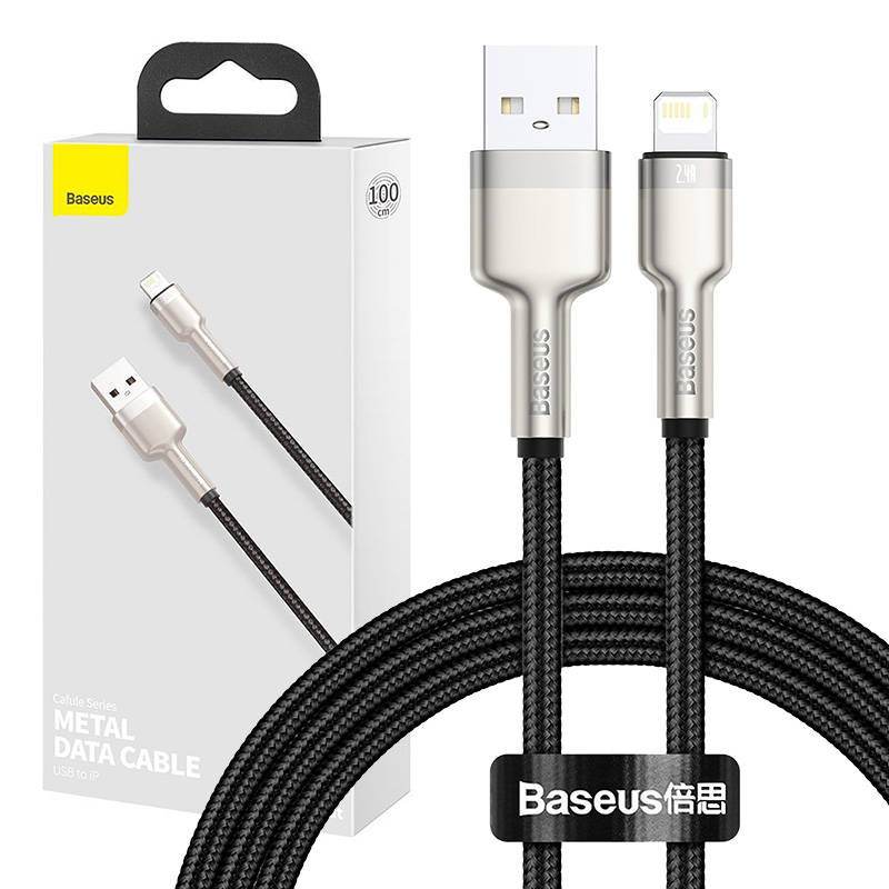USB laidas skirtas Lightning Baseus Cafule 24A 1m juodas USB laidas skirtas Lightning Baseus Cafule 24A 1m juodas