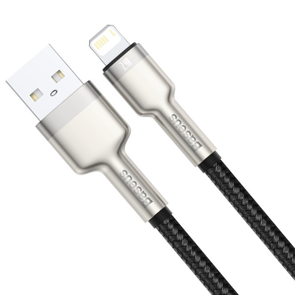 USB laidas skirtas Lightning Baseus Cafule 24A 1m juodas