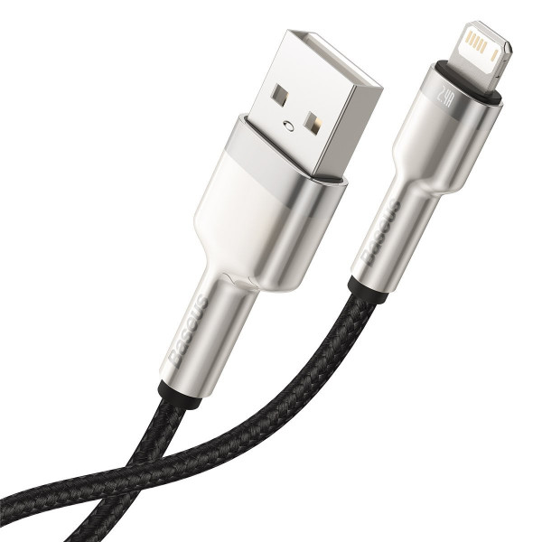 USB laidas skirtas Lightning Baseus Cafule 24A 1m juodas