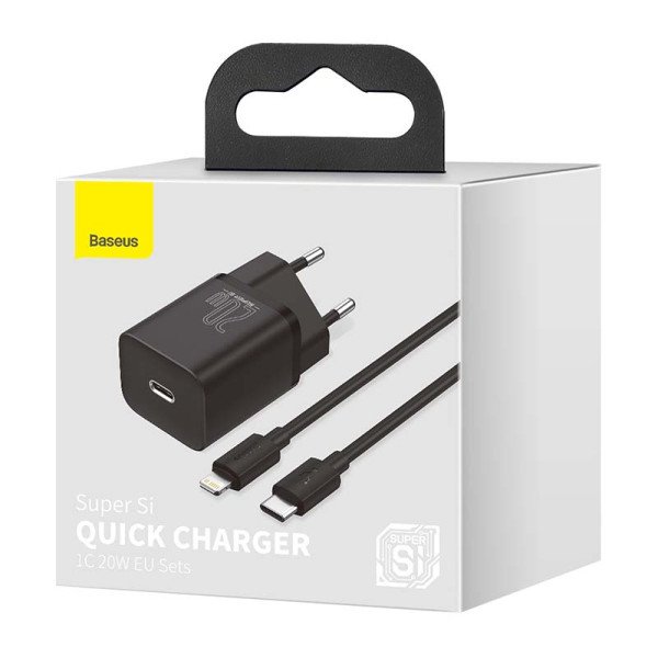 Baseus Super Si Quick Charger 1C 20W su USB-C laidu skirtas Lightning 1m juodas