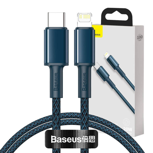 „Baseus“ didelio tankio pintas C tipo kabelis iki „Lightning“ PD 20 W 1 m mėlynas