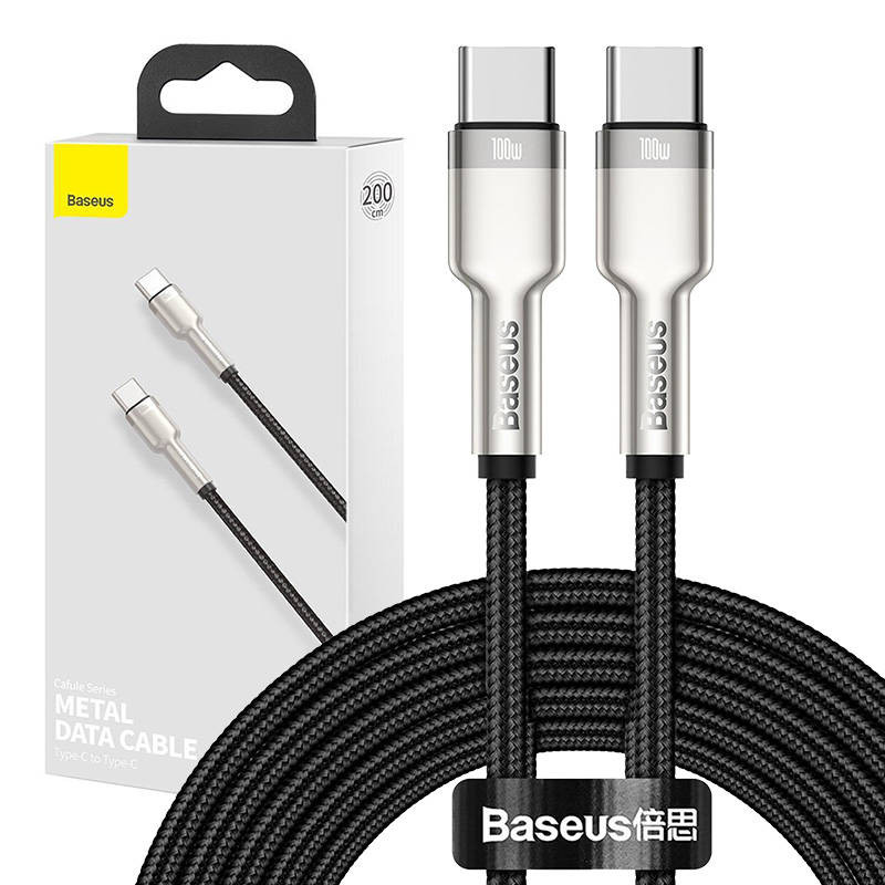 Laidas iš USB-C į USB-C Baseus Cafule 100 W 2 m juodas Laidas iš USB-C į USB-C Baseus Cafule 100 W 2 m juodas