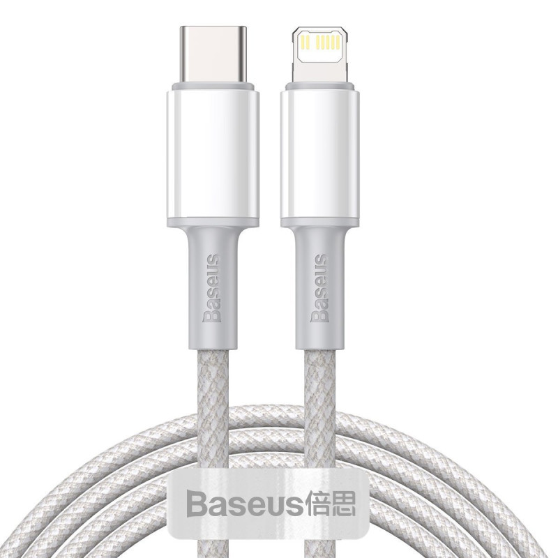 USB-C prie Lightning Baseus didelio tankio pintas kabelis 20 W PD 2 m baltas USB-C prie Lightning Baseus didelio tankio pintas kabelis 20 W PD 2 m baltas