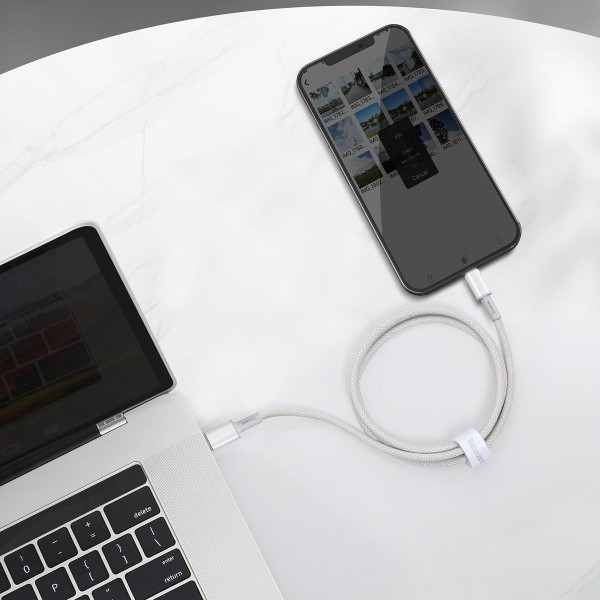 USB-C prie Lightning Baseus didelio tankio pintas kabelis 20 W PD 2 m baltas