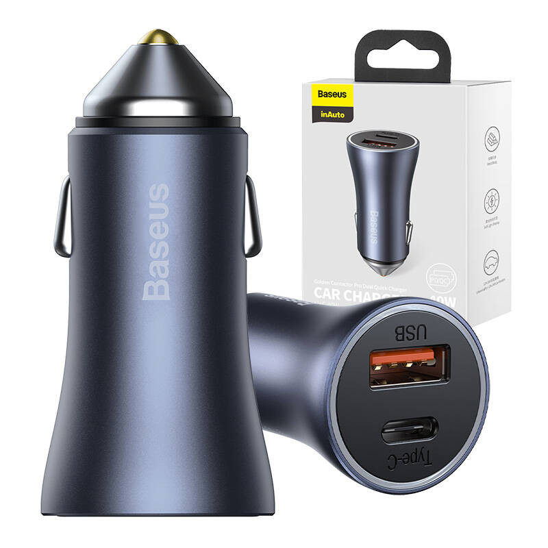 „Baseus Golden Contactor Pro“ automobilinis įkroviklis USB + USB-C QC40+ PD SCP 40 W pilka „Baseus Golden Contactor Pro“ automobilinis įkroviklis USB + USB-C QC40+ PD SCP 40 W pilka