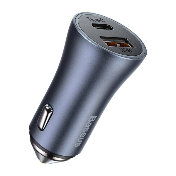 „Baseus Golden Contactor Pro“ automobilinis įkroviklis USB + USB-C QC40+ PD SCP 40 W pilka