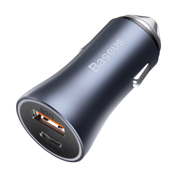 „Baseus Golden Contactor Pro“ automobilinis įkroviklis USB + USB-C QC40+ PD SCP 40 W pilka