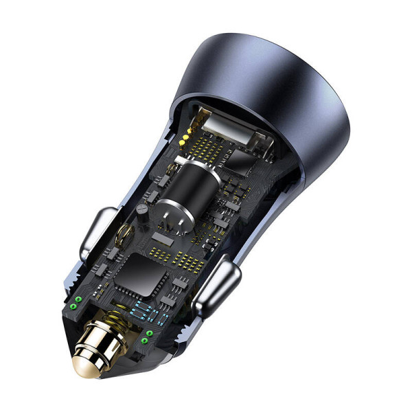 „Baseus Golden Contactor Pro“ automobilinis įkroviklis USB + USB-C QC40+ PD SCP 40 W pilka