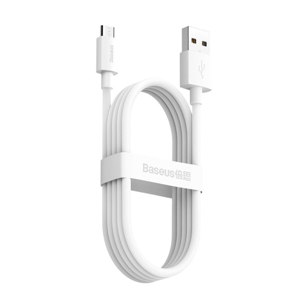 „Baseus Simple Wisdom“ duomenų kabelio rinkinys iš USB į „Micro 21A“ 2 vnt / rinkinys 15 m baltas