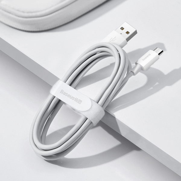 „Baseus Simple Wisdom“ duomenų kabelio rinkinys iš USB į „Micro 21A“ 2 vnt / rinkinys 15 m baltas
