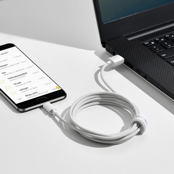 „Baseus Simple Wisdom“ duomenų kabelio rinkinys iš USB į „Micro 21A“ 2 vnt / rinkinys 15 m baltas